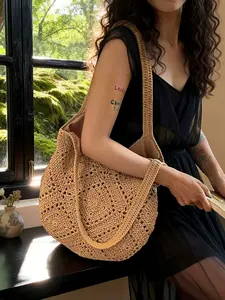 Sweet and Gentle Woven Bag, 2026 New Beach Vacation Sandbag, Handmade Crochet Shoulder Bag, Boho Style Handmade Bag, Casual Large Capacity Shoulder Bag