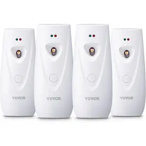 VEVOR Automatic Air Freshener Spray Dispenser, 4-Pack, Wall Mounted or Free Standing, Battery Operated, Multiple Time Settings for Home, Indoor, Bathrooms, Offices, Hotels, Commercial Places, White