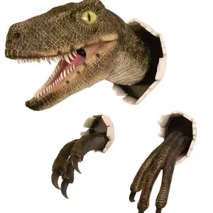 3D Dinosaur Wall Decor Set, Realistic Head and Claws, Three-Piece Broken Wall Design, Dinosaur Themed Design, Party Decoration, Kids Room, Jurassic Theme, Hanging Gift Decorative Ornaments Hangable Hangable