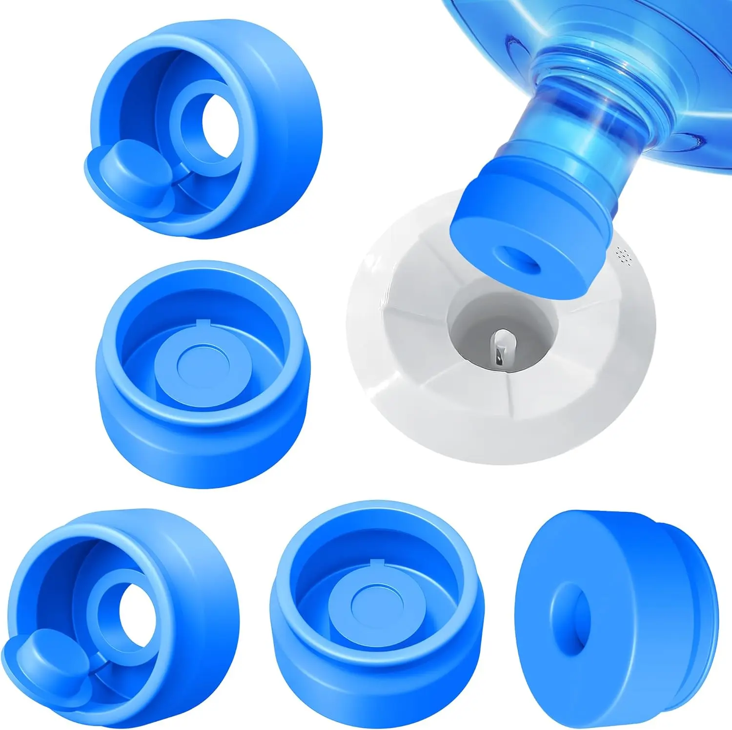 4-Pack Sturdy Silicone Replacement Caps - 55mm Non-Spill Leak-Proof Lids for 3 & 5 Gal Water Bottles, Camping & Home Water Dispenser Essentials, Durable Silicone Cover, Water Jug campingessentials