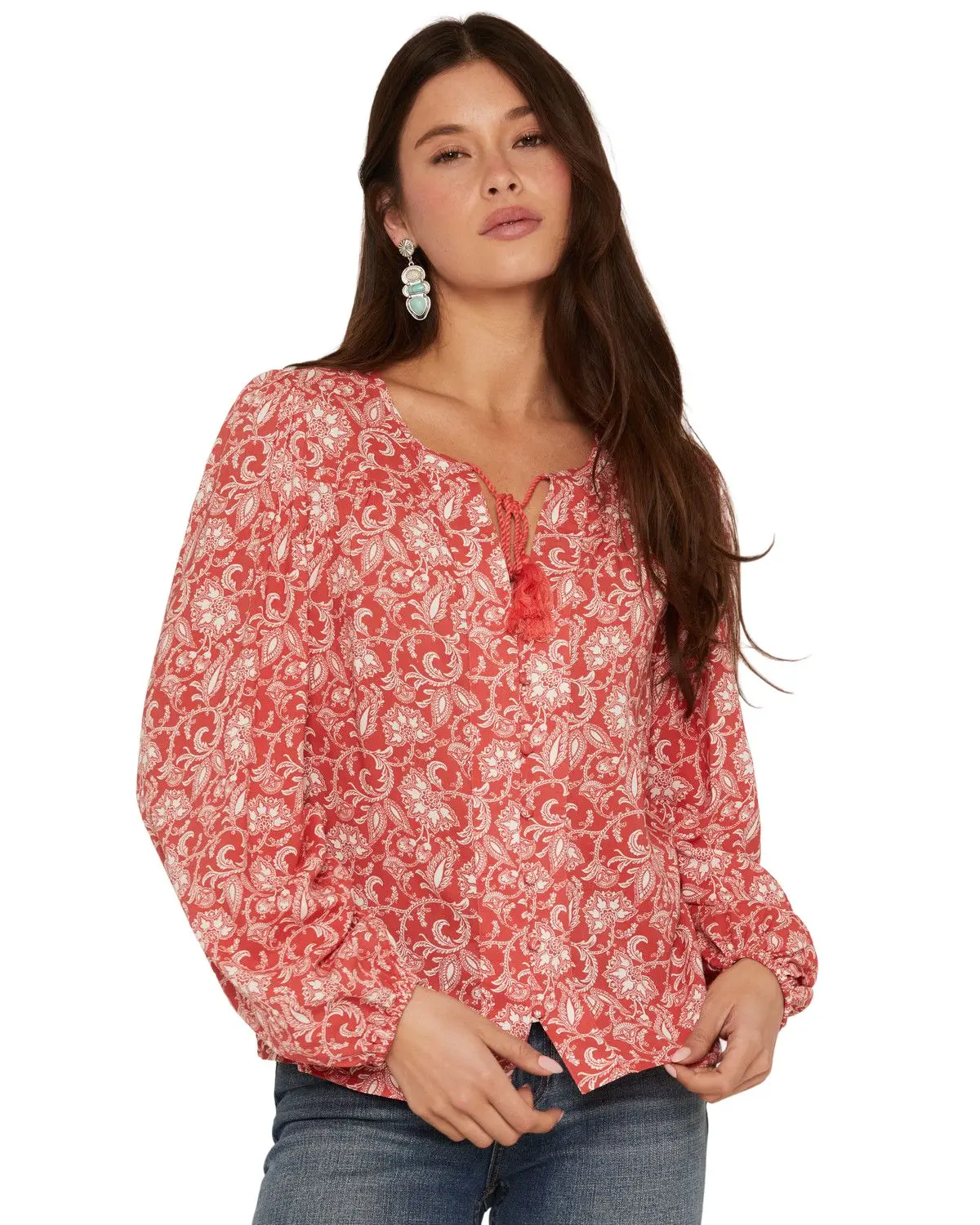 Panhandle Women's Women'S Floral Paisley Print Long Sleeve Peasant Top - Lwb2s08837