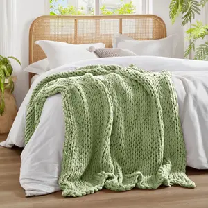 60 x 50 Throw Blanket, Handcrafted Knitted, Acrylic, Sage Green