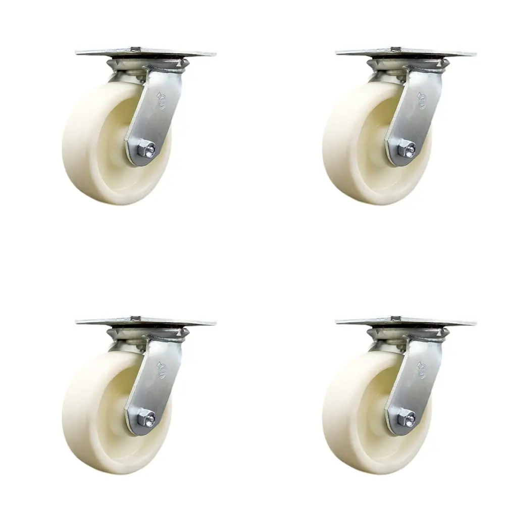 Service Caster SCC-35S620-NYB-4 Heavy Duty Large Top Plate Castors (Service Caster Series No.35), 6"x2" White Wheels, Maintenance-Free Bearings, 5000 lbs Total Capacity Set of 4, Chemical-Resistant for Material Handling, Shop Projects Equipment