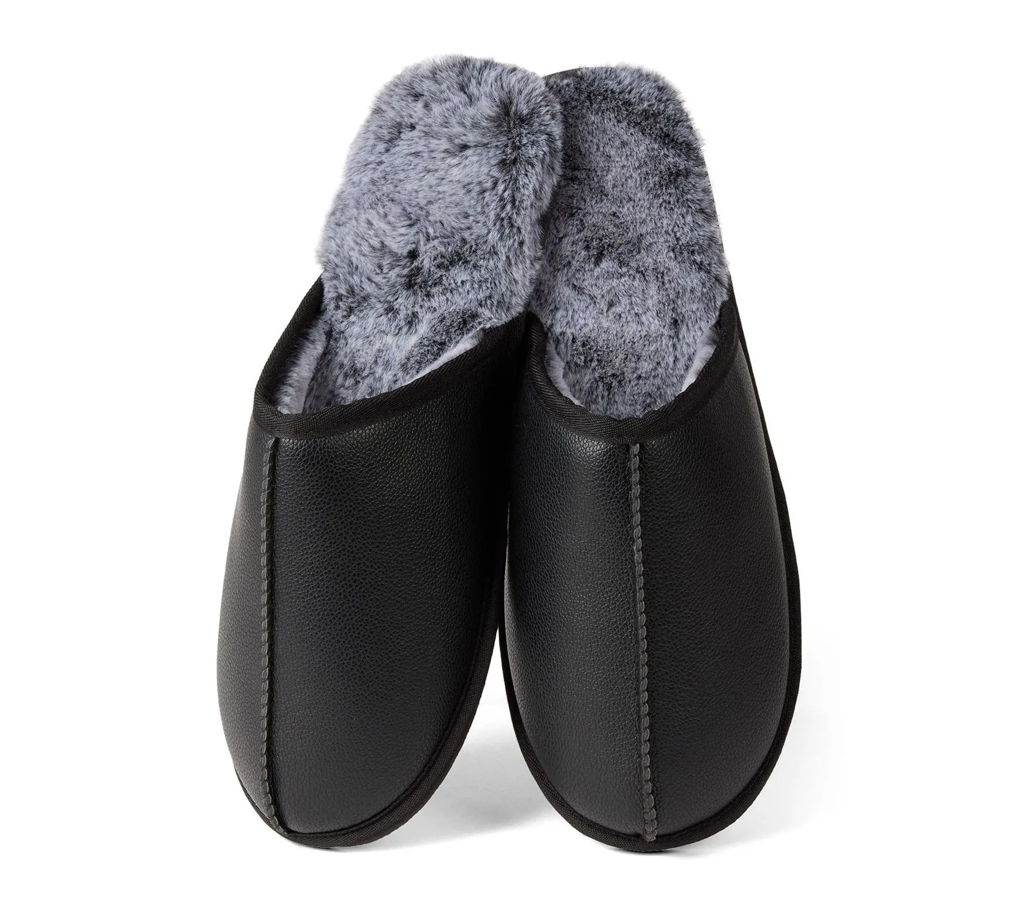 Memoi Men's Plush-Lined Vegan Leather Scuff Slipper