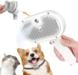 Steam Cat Brush for Shedding - 3 in 1 Self Cleaning Dog Brush for Long & Short Hair Dogs & Cats with Ergonomic Handle & Spray Function White
