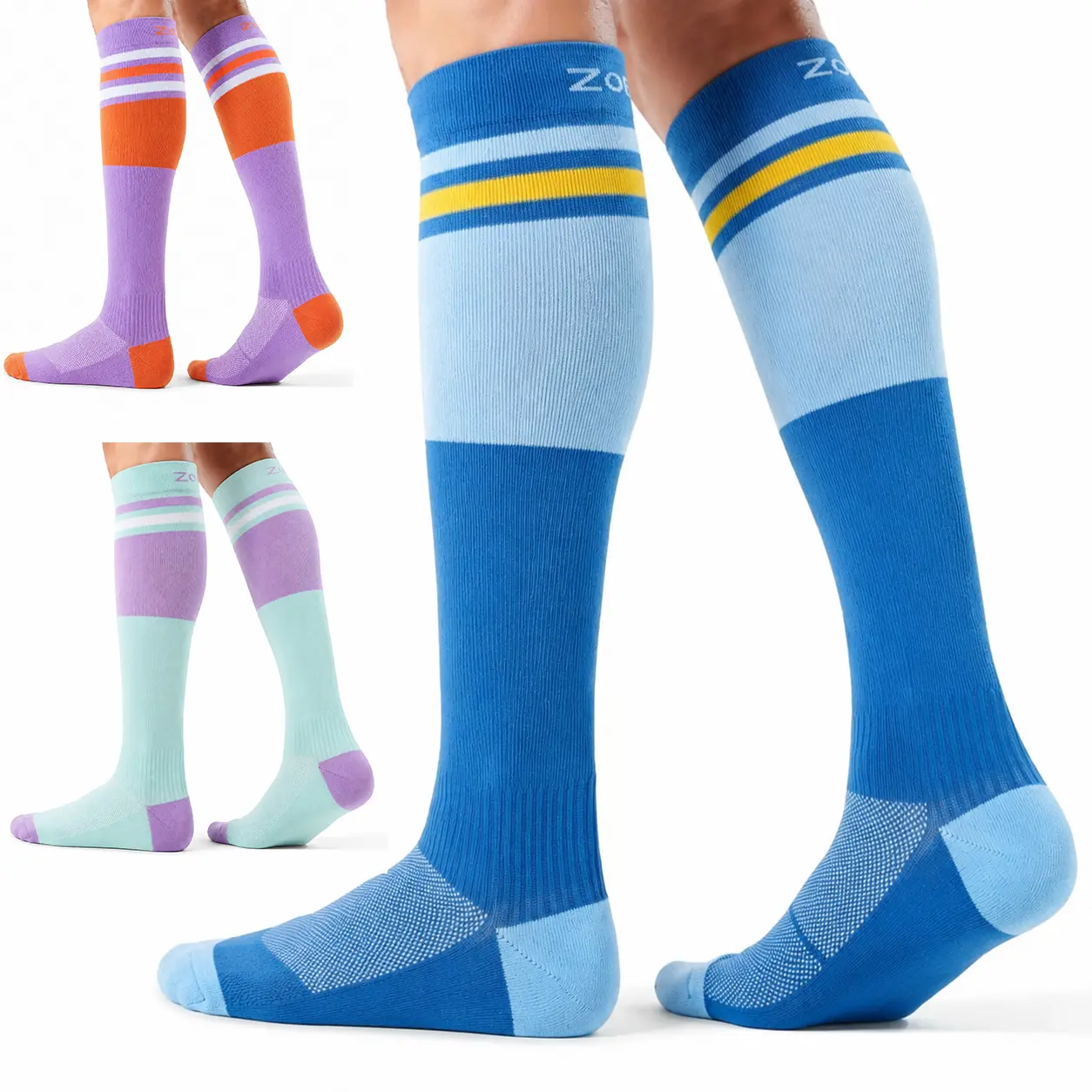Performance Breathable Compression Socks，Zoe Cubby Women's & Men's 3-Pair Knee-High Spandex Socks, All Seasons Polyamide Blend with 18.4% Polyester for Graduated Support on Road Trips, Compression Socks Women, Gym Workouts