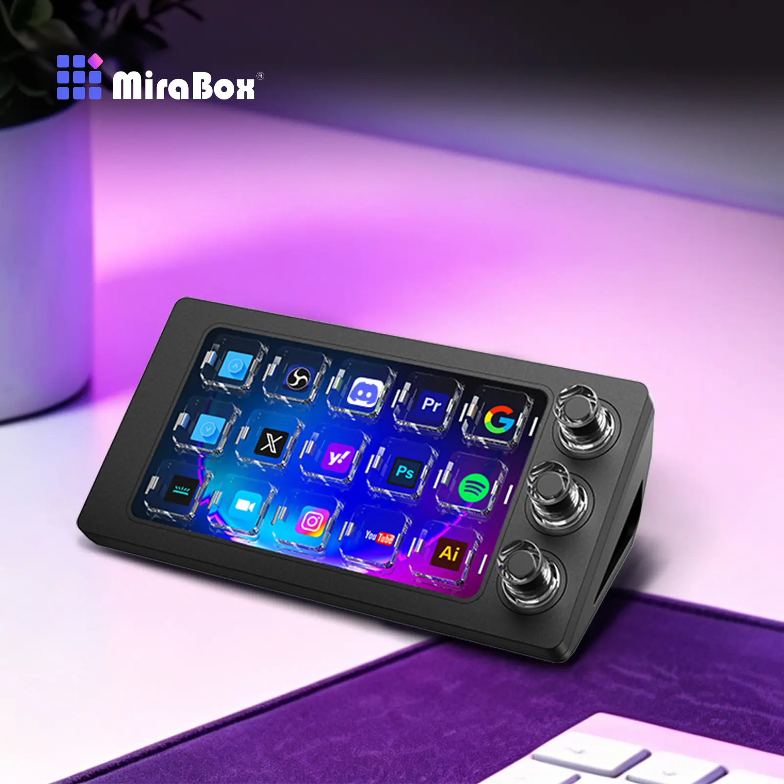 MiraBox MagTran M3 - Fully Customizable Transparent Keyboard  |  15 LCD Keys+3 Custom Knobs | Suitable for offices, university campuses, gaming, and more | Works with Windows/macOS | stream deck，Stream Controller Deck，Streaming Shortcut Keyboard