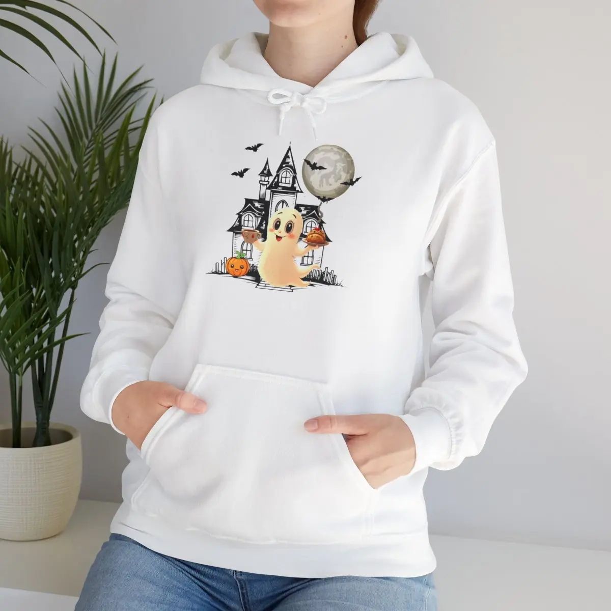 Funny Ghost Unisex Hoodie, Spooky Halloween Sweatshirt, Lonely Ghost Pullover, Cute Ghostly Hoodie Cotton Womenswear lonely ghost hoodie Adjustable