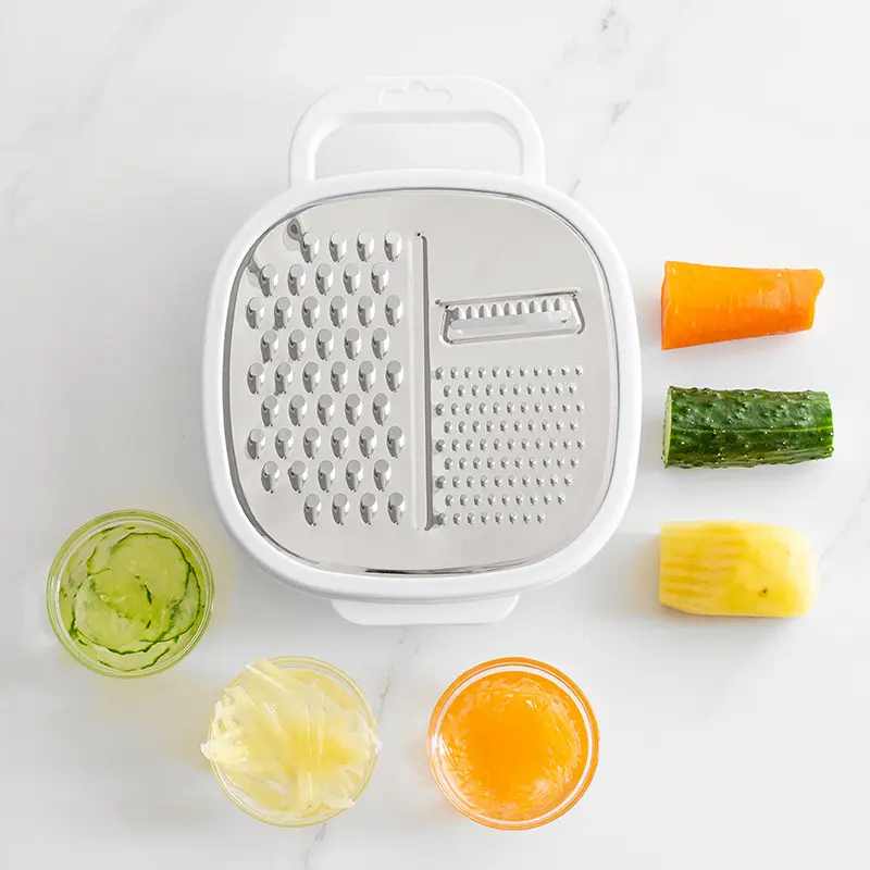 Multifunctional Vegetable Cutter, Manual Sharpener and Slicer with Stainless Steel Blades, Easy Clean Storage Container Included