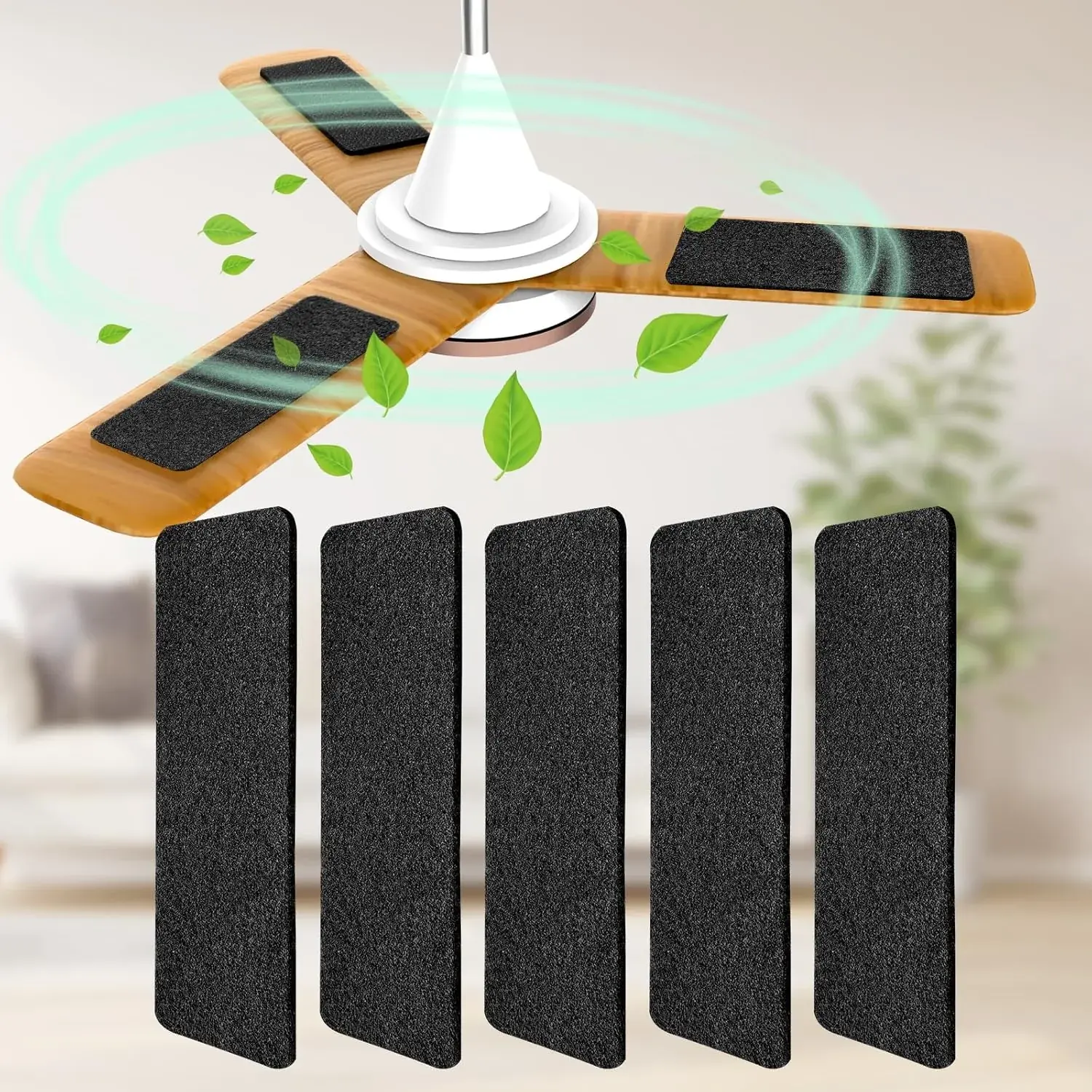 5Pcs Universal Activated Charcoal Ceiling Fan Blade Filters, Coconut Shell Carbon Air Purifier Pads, Easy-Install Unscented Sticky Pads for Indoor Household Contaminant Removal, Long-Lasting Home Formaldehyde Remover Supplies (Extends Ceiling Fan Life)