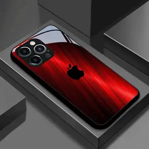 A glass phone case with red gradual change wire Apple pattern design, Suitable for iPhone 11, 12, 13, 14, 15, 16, 17 PIUS, Pro, and Promax