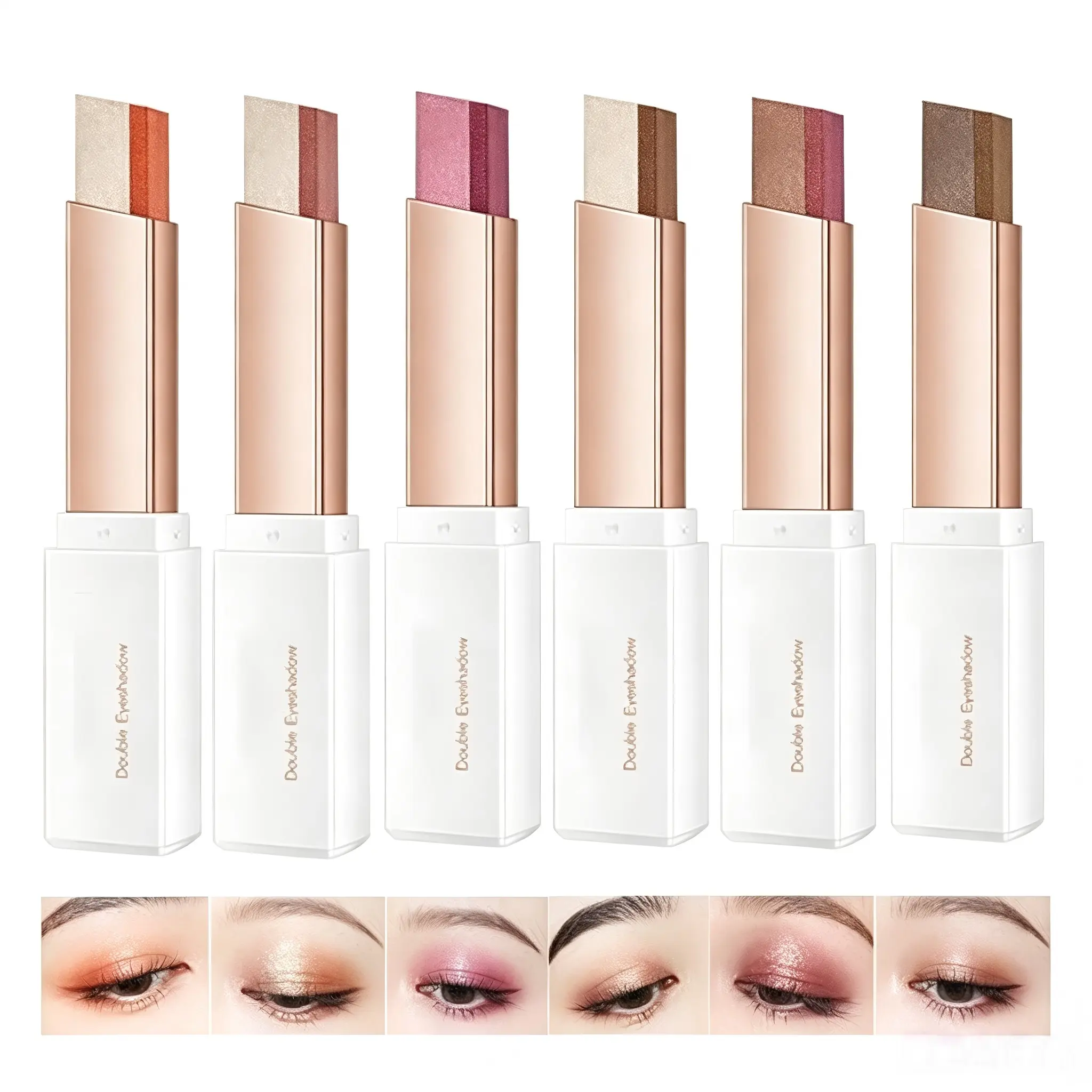 【6PCS】Glitter Gradient Eyeshadow Stick Two Tone, Two-tone Shimmer Gradient Eyeshadow Stick Double Colors Eyeshadow Stick Waterproof Glitter Eye Stick Eyeshadow Pen for Women Eye Makeup