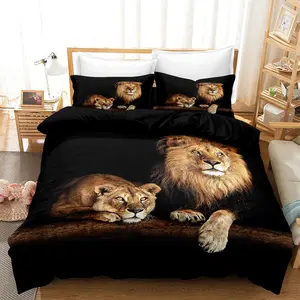 2/3-Piece Lion Animal Print Duvet Cover Set - Soft & Comfortable Bedding for Bedroom & Guest Room (1 Duvet Cover + 1/2pcs Pillowcase, Without Core)
