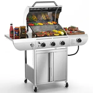 R.W.FLAME Propane Gas Grill, Stainless Steel BBQ Grill with Foldable Shelves, Outdoor Grill for Backyard, Patio, and Camping