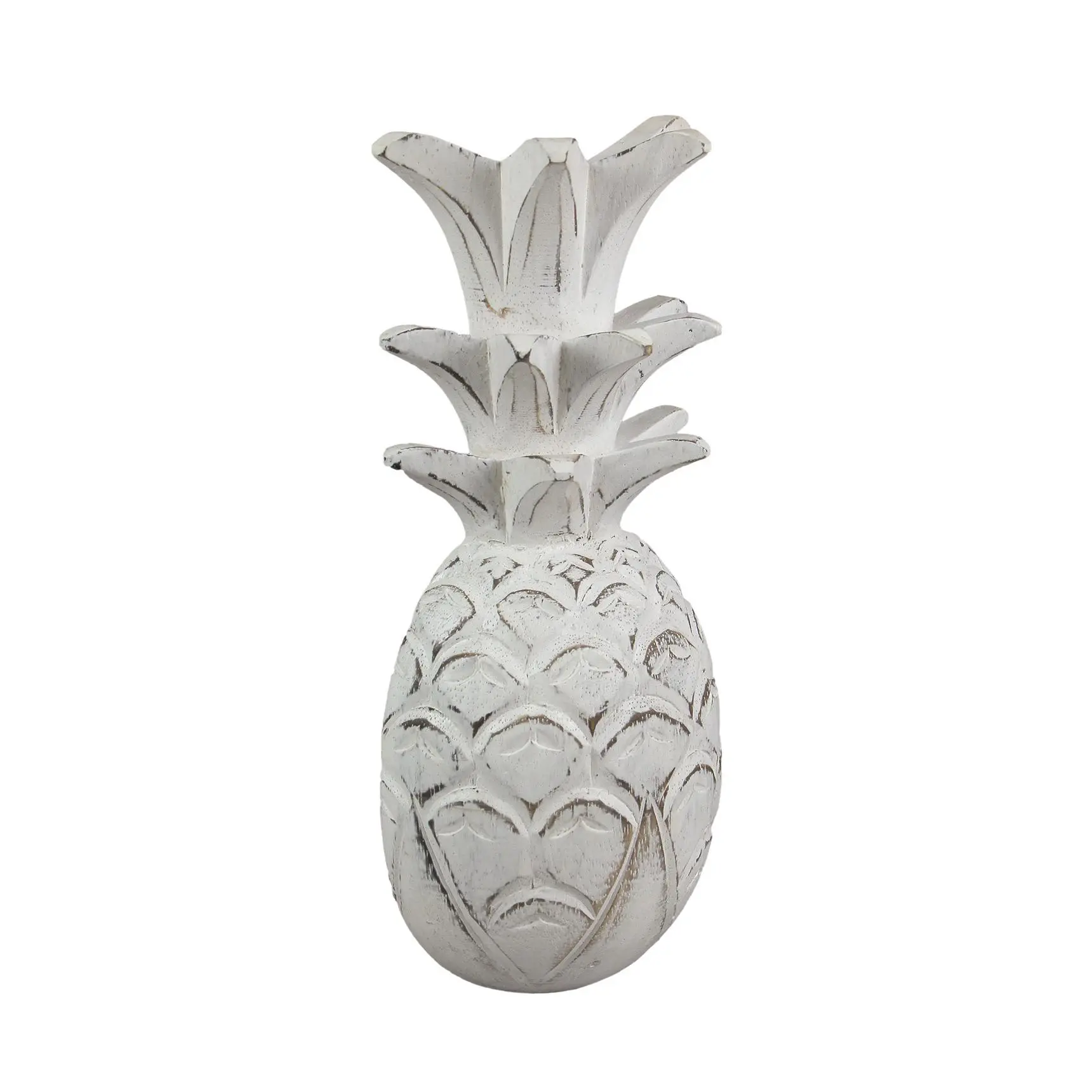 10 Inch White Pineapple Hanging Wall Art Carved Wood Sculpture Home Decor Plaque