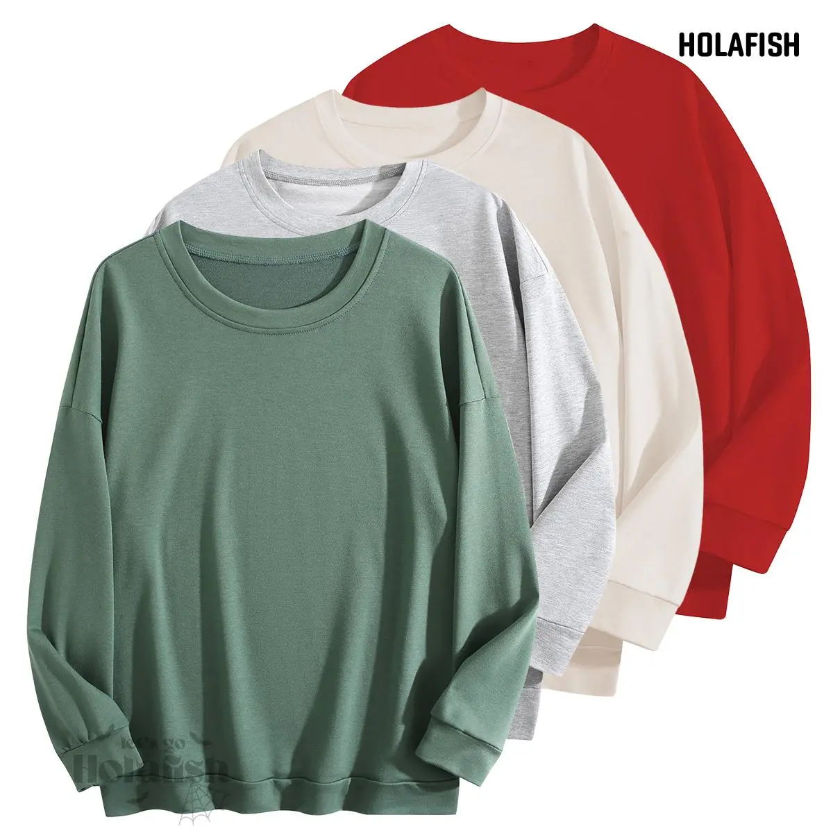 Holafish Women Crewneck Sweatshirt Loose Oversized Fit Drop Shoulder Acid Washed Cotton Long Sleeve Casual Daily Wear Fall Autumn Staple Cozy Everyday Basic Back To School Boho Tops