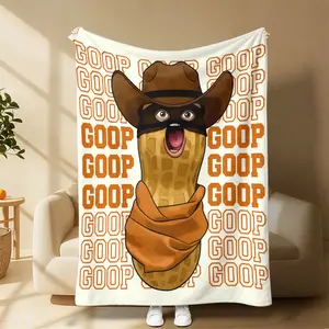 Goop Goop Cowboy Peanut Viral Meme Print Flannel Blanket Cooling Blanket Homegoods Soft Cozy For Bedroom Living Room Sofa For Meme Fans Western Lovers Perfect Gift Suitable for giving as gifts to friends, parents and children
