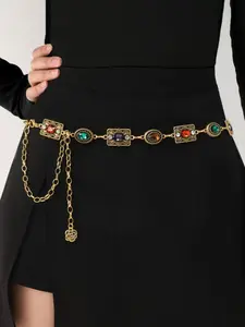 Vintage Metal Floral Waist Chain for Women, Rhinestone Chain Belt, Fashion Accessory for Dresses, Autumn Winter Versatile Waist Strap, Trendy Belt, Rhinestone Decorated Belt