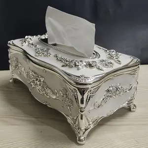 Tissue Box European Style Paper Towel Box for Kitchen, Living Room, Coffee Table, Desktop Paper Storage Box, High-end Restaurant Napkin Dispenser, Home Decoration Paper Towel Holder Plastic Golden White