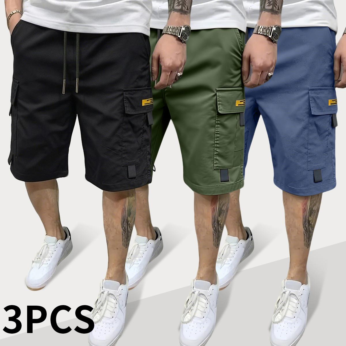Men's Oversized Relaxed Fit Polyester Cargo Pants - Menswear with Large Multiple Pockets, Yellow Pocket Tag, Breathable Lightweight Utility Bottoms for Hiking, Light Outdoor & Daily Streetwear
