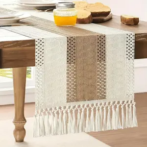 Bohemian Style Table Runner with Tassel Decor, Decorative Tablecloth for Home Kitchen Dining Room Bedroom Living Room, Enhance Ambiance, Holiday Party Decoration