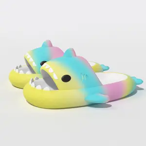 Gradient Rainbow Shark Slippers Women's Summer Indoor Outdoor Slide On Sandals