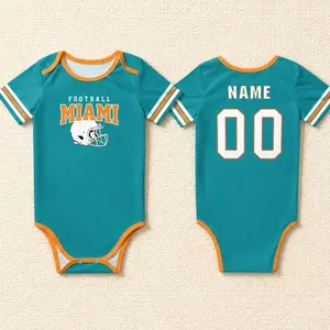 Personalized baby onesies Miami, Customizable name and number soccer baby onesies, Match day outfits, Sports fan baby gifts.