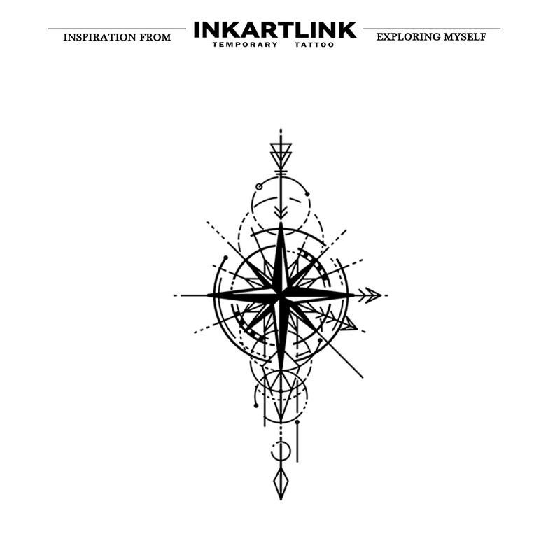 INKARTLINK Tattoo Tech, Astral Vortex Series,2 Sheets Large Semi Permanent Tattoo, Adult Art Design Temporary Tattoos, Lasts 1-2 Weeks, Waterproof, Realistic Look, No Adhesive, No Reflection (Compass Knight Design)