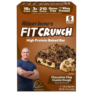 FITCRUNCH Chocolate Chip Cookie Dough, High Protein Baked Bar, 16g Protein, 8.10 oz., 5ct