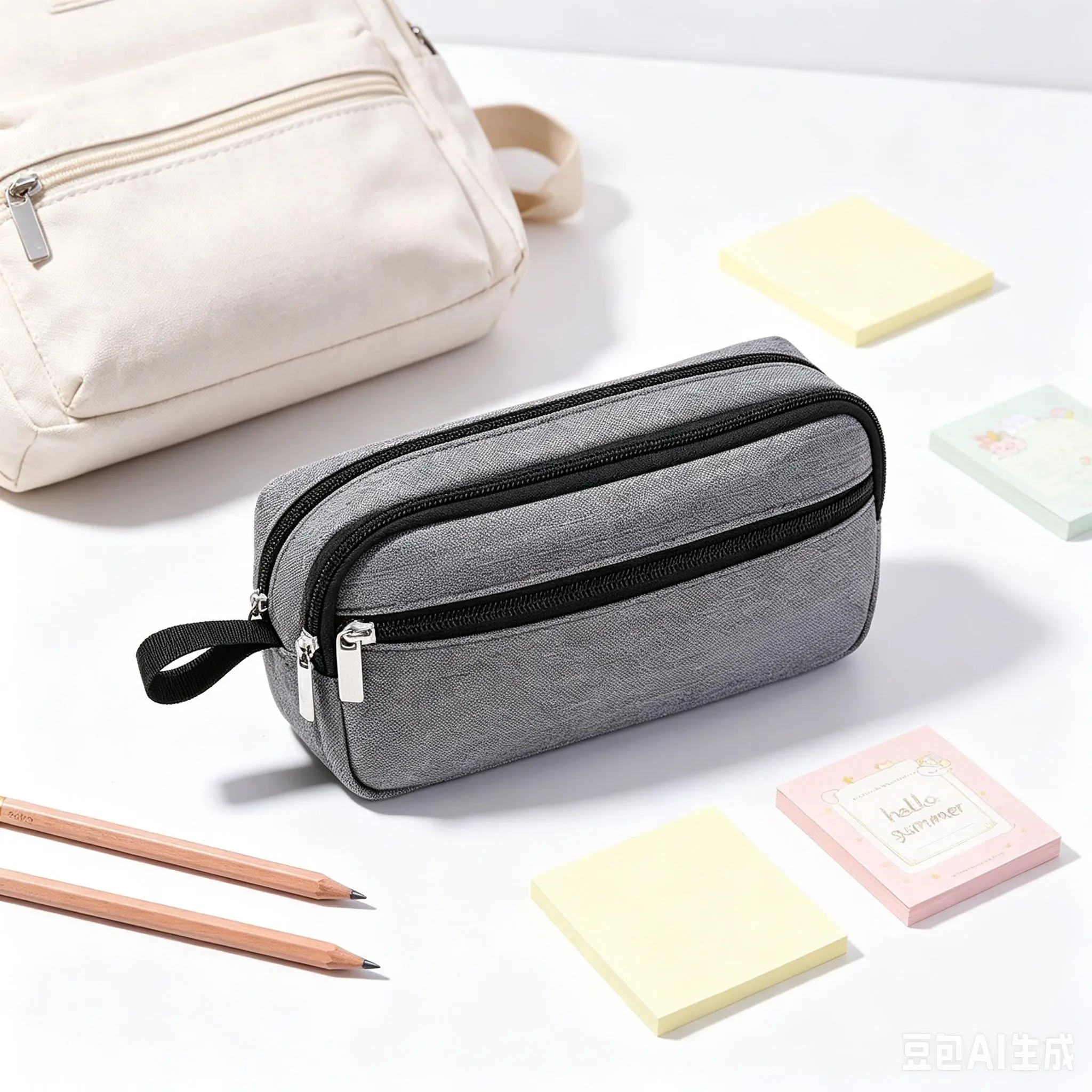 Large Capacity Double Layer Solid Color Pencil Case, Stain Resistant Oxford Cloth Stationery Bag, Minimalist Portable Pen Pouch For Primary School Students