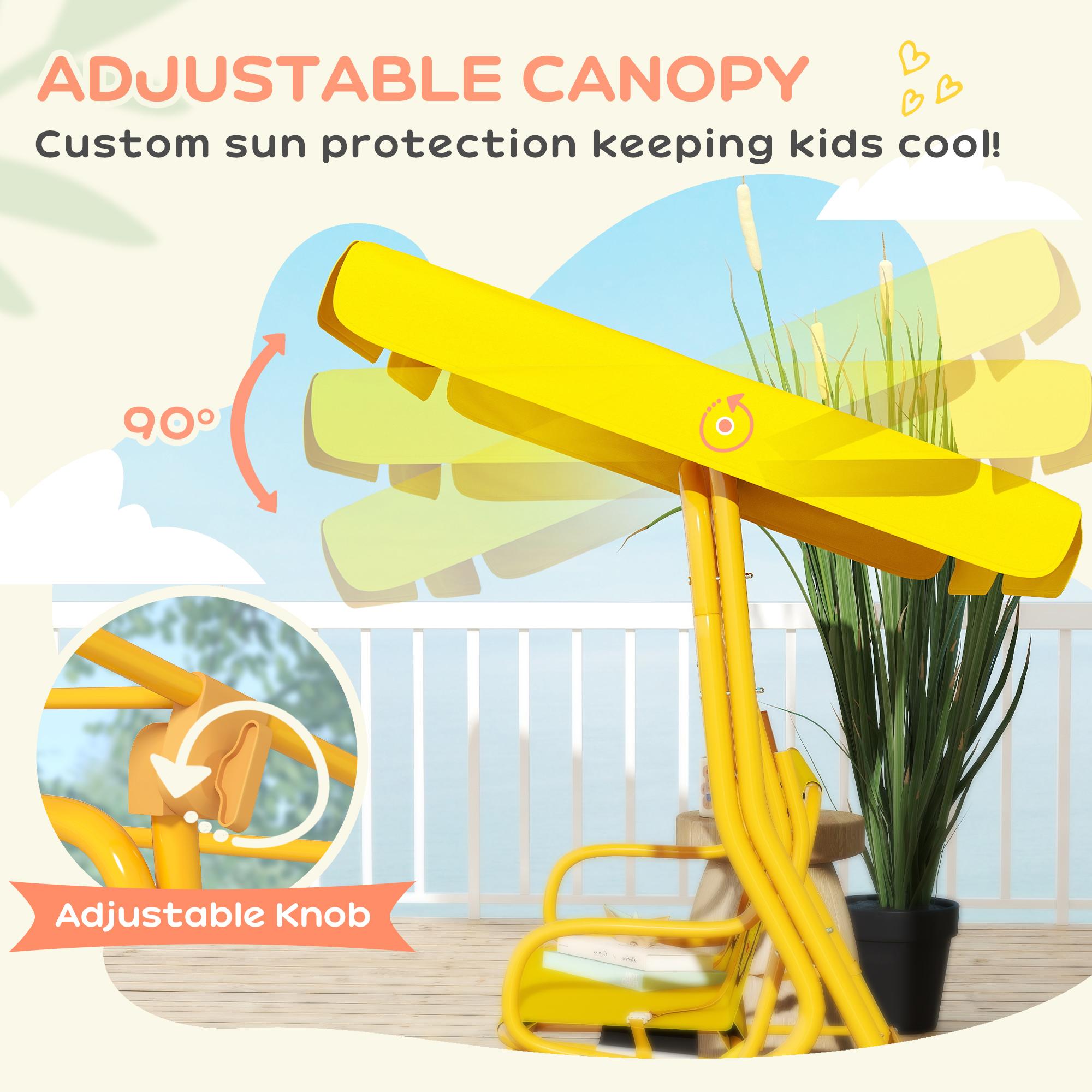 Safe & Fun Kids' Swing Chair! Yellow Patio Swing with Adjustable Canopy & Safety Belt – Perfect for Garden, Poolside or Balcony