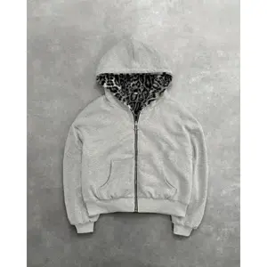 New Two-sided Clothing Retro Leopard Print Fashionable Loose Zipper Hoodie Men Street Hip-hop Casual Sweatshirt Women
