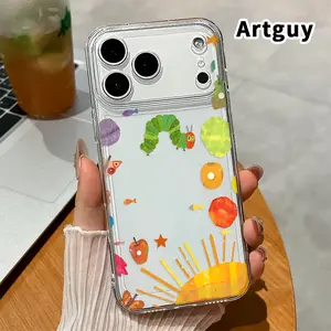 Caterpillar's Fruit World  TPU Pattern Phone Case for iPhone 17 15 16 14 Pro Max 13 12 11 Air XR XS E Plus Non-Yellowing Clear Crystal Drop-proof Protection Slim Silicone Cover Cellphone Protective
