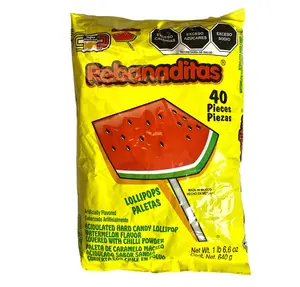 REBANADITAS PALETAS SABOR SANDIA CUBIERTAS CON CHILE - 40 PIECES - HARD CANDY LOLLIPOP WATERMELON FLAVOR COVERED WITH CHILI POWDER