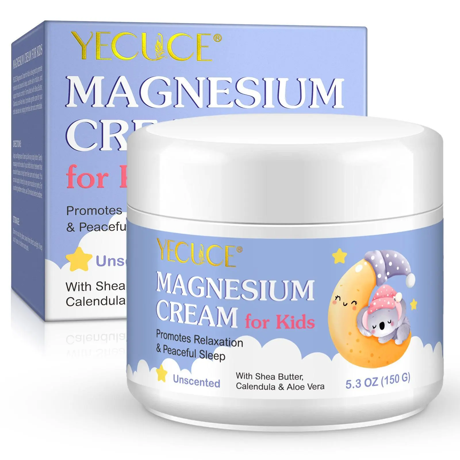 Yecuce Magnesium Cream 150g, Safe Fragrance-Free Body Care Sleep Moisture Hydrating Moisturizing Lotion with Organic Shea, Gentle Care for Sensitive Skin, Evening Nighttime Use Best Moisturizer