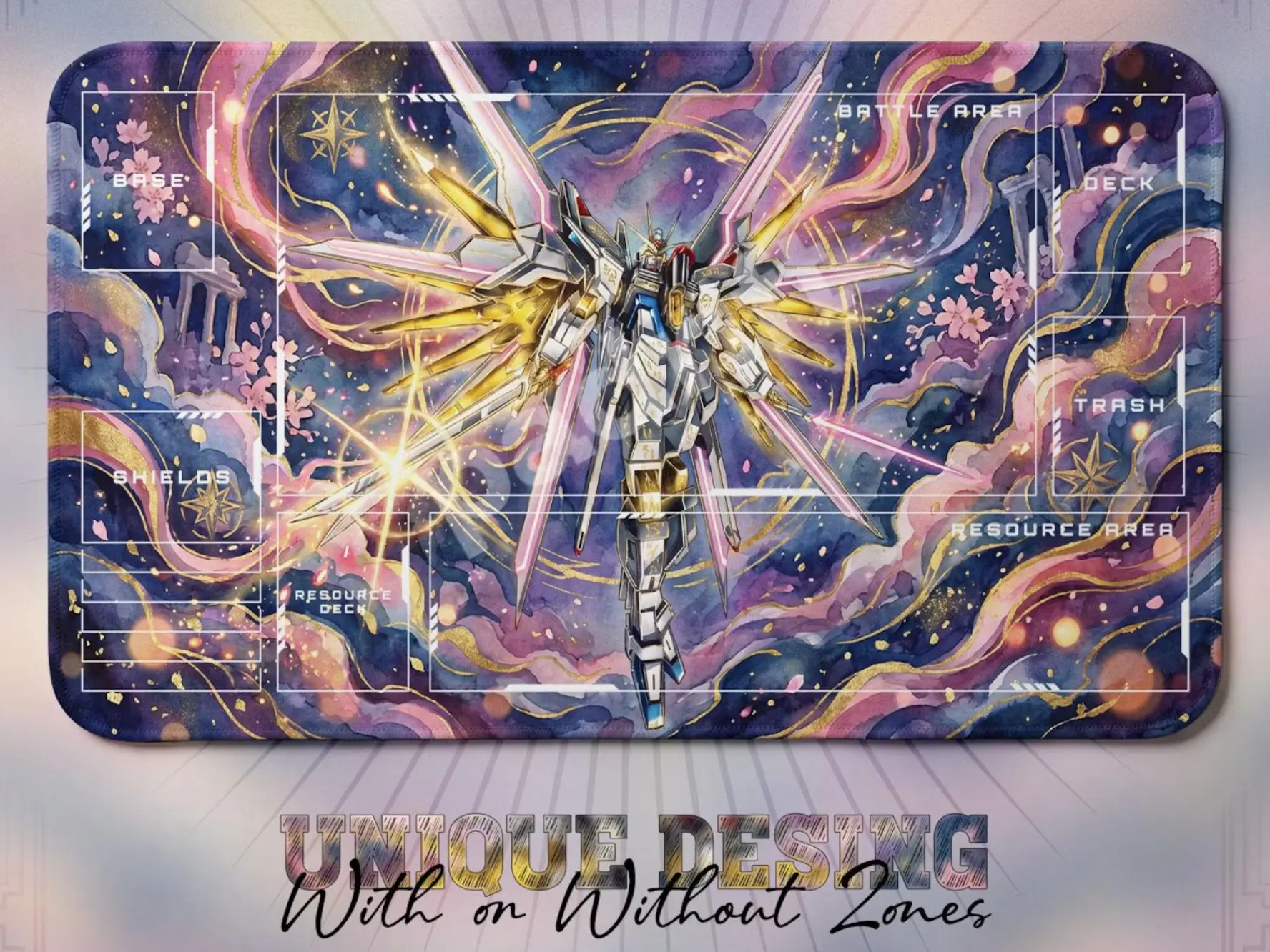 Strike Freedom Dragoon TCG Playmat — Gundam Card Game Mat 24x14 Zones