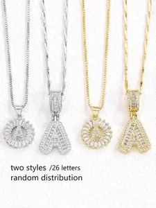Full Diamond Letter Alphabet Detail Pendant Necklace Ice Sugar Flower Design Copper Zirconia Real Gold Plating Fashion Party Holiday Gift