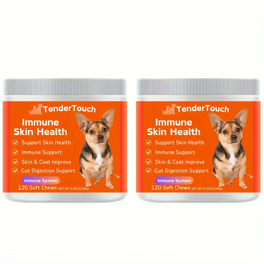 240 Chews - 2 Pack(2 x 180g/6.35oz) 360g/12.7oz - 120 Chews - TenderTouch Immune Skin Heath Supplement for Dogs - Dog Immunity Supplement, Skin and Coat Supplement, Pet Skin Health & Digestion - Dog Chews for Dogs, Skin and Coat Supplement