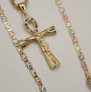 cross Egyptian chain gold-plated 24"inches