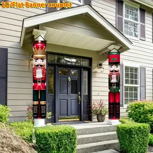1 Pair 2D FLAT Giant Nutcracker Flag Banners - Red & Green Christmas Door Hanging Decorations, Durable Polyester Outdoor Holiday Decor with Easy Installation, Christmas Couplet, Nutcracker Christmas Decoration, Festive Door Banner, Yard Sign Banner