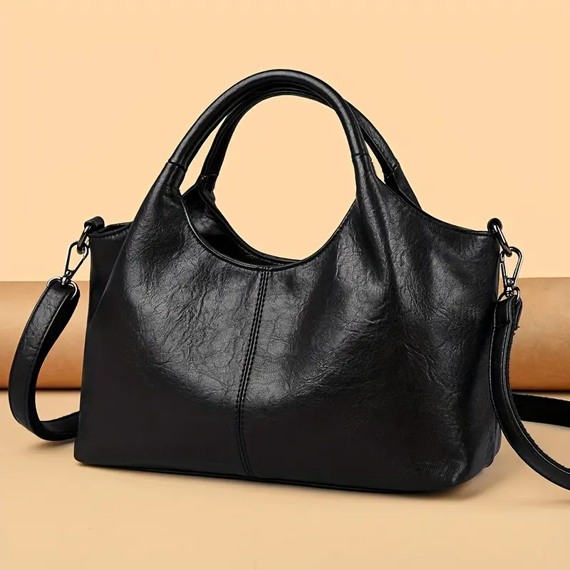 Women's Vintage Retro Plain PU Crossbody Bag - Large Capacity Soft Satchel with Adjustable Strap and Zipper Lock, Solid Material Shoulder Handbag