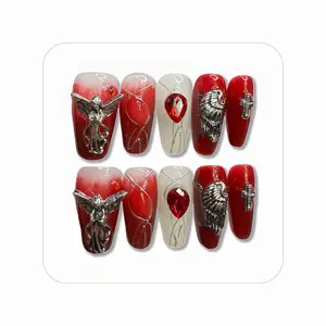 G37 Red Jazz Dark Spice Scenery Treatment Removable Press On Nails  Reusable Durable Handmade Artificial Nail ArtHandmade Holiday Nail Art for Everyday Wear or Gift Trendy Personalized Stylish