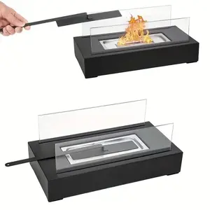 Portable Tabletop Fireplace, 1 Set Including Glass Panes & Base & Burn Case &  Chamber & Extinguisher & Cotton Wick, Indoor & Outdoor Fireplace for Home Decor