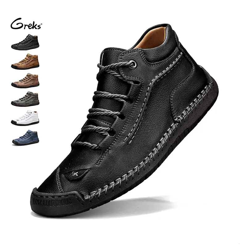 GREKS Men's Classic Hand-Stitched Ankle Chukka Shoes - Casual Footwear with Twist Rope Laces, Lightweight Flat Walking Design, Flexible Comfort Rubber Sole