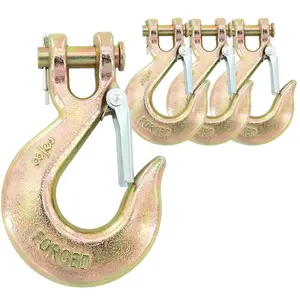 4Pack 3/8" Clevis Slip Hook with Safety Latch, Forged G70 Heavy Duty Chain Hook for Deck Hauler Receiver Hitches Trailer Wiring, Solid Clevis Grab Hooks for Towing, Transport(18,000lbs Capacity)
