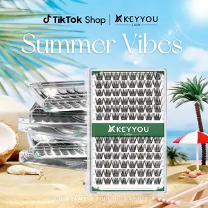 KEYYOU DIY Lash Cluster 96pcs Single Length 10mm 12mm 14mm 16mm Waterproof Long-Lasting Eyelashes Extensions D Curl Easy to Use for Beginners #Summervibes