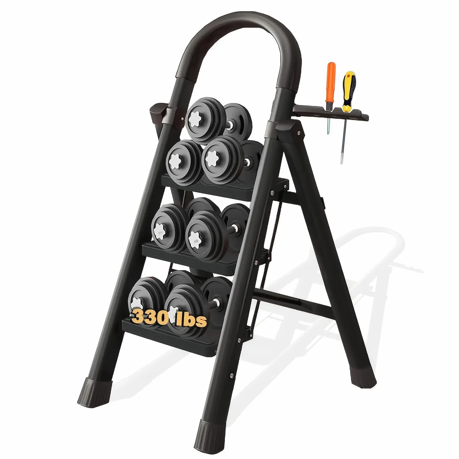 [Durable Folding Ladder] 330 Lbs Capacity, Durable, Lightweight 2/3/4/5-Step Portable Folding Ladder | Heavy-Duty, Anti-Slip Pedals, Portable Multi-functional Ladder for Home And Kitchen Use, Robust Handrails