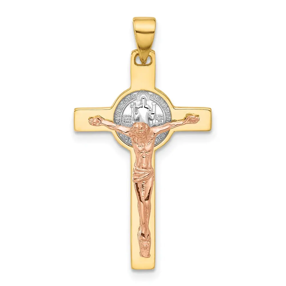 14k Two-tone 17 mm  Jesus Crucifix and St Benedict Pendant (2.31 grams)