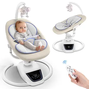 Momfann Baby Swing for Infants, ‎3D-Motion Electric Infant Swing with White Noise, Adjustable Height and Angle (Classic Oat)