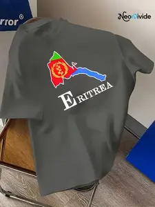 Men's Fashion Eritrea Letter Print T-Shirt, Lightweight Breathable Polyester, Summer Casual Round Neck Short Sleeve Top